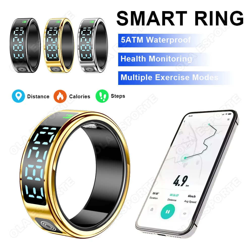 

Waterproof Smart Ring Heart Rate Sleep Health Monitoring LED Display Screen Multiple Sports Modes Fitness Rings For Android IOS