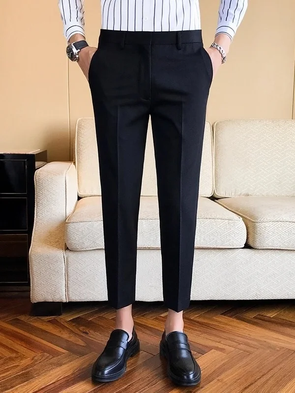 

Summer New Men's Slim Fit Iron Free Pants Small Western Pants Anti Wrinkle Casual Nine Point Busin Suit Pants