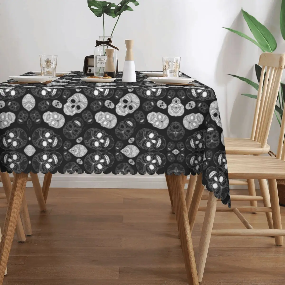 مستطيلة النفط واقية مفرش المائدة ، غطاء الطاولة ، جماجم السكر ، الأسود والأبيض ، يوم الميت ، القوطية الجدول القماش ، 40 "إلى 44" #3