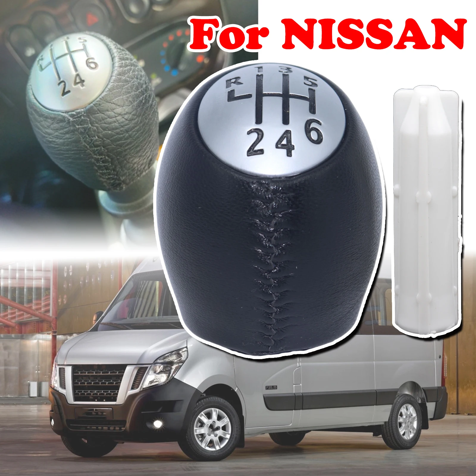 

6 Speed Gear Shift Knob Leather Pen Handleball Interior Accessories 328650005R For NISSAN NV400 TERRANO INTERSTAR PRIMASTAR 2009