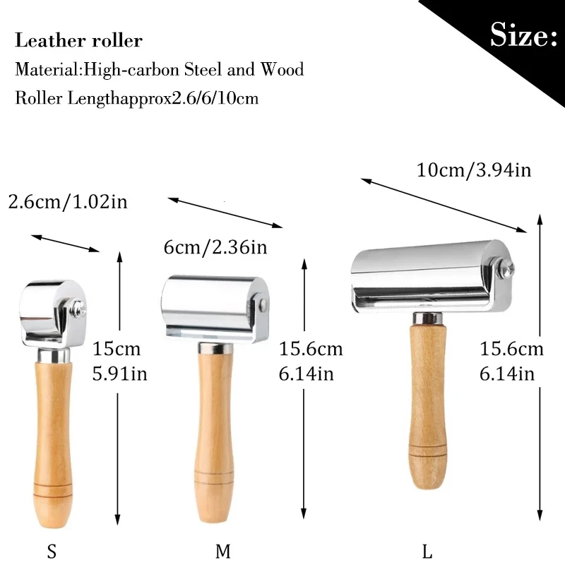 Koveen 26/60/100mm Leather Roller Glue Edges Laminating Wheel Log Wood Craft Handmade Smoother Creaser Tool Steel Iron Roll