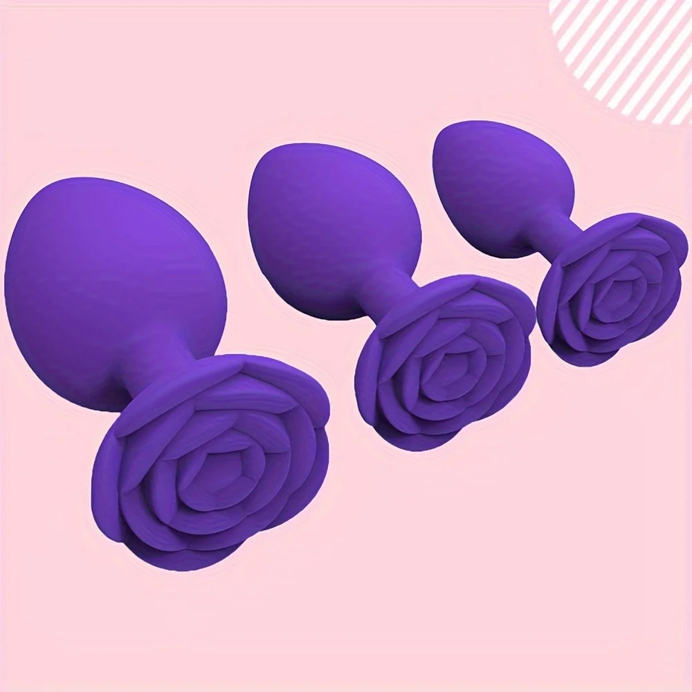 Silicone Anal Plug for Men Rose Flower Butt Plugs for Women Anal Training Set for Beginners Butt Plug Sex Toys for Couple view 3