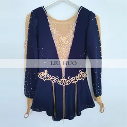 LIUHUO Ice Dance Figure Skating Dress Women Adult Girl Teen Customize Costume Performance Competition Dance Navy Blue Leotards