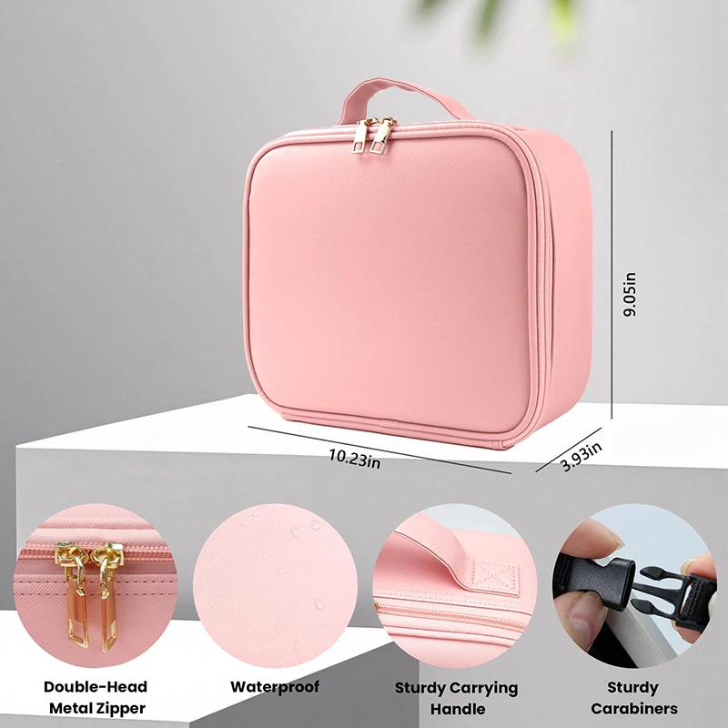 Makeup Bag with LED Lighted Mirror 3 Color Temperatures, Travel Cosmetic Case Adjustable Dividers,  Toiletry Case Gift for Women