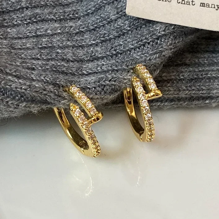 

Real 925 Sterling Silver 18K Gold Zircon Geometric Hoop Earrings for Women Minimalist Trendy Fine Jewelry Light Luxury Accessory