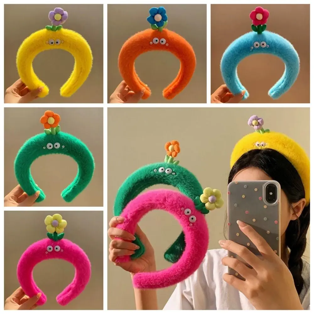 Sweet Cartoon Plush Hairband Candy Color Headwear Flower Headband Hair Accessories Korean Style Funny Hair Hoop Photograph