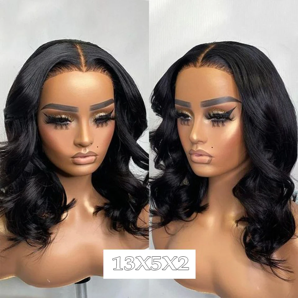 Middle Part Body Wave Human Hair Bob Wigs Breathable Pre Plucked Brazilian Lace Front Wigs For Women Natural Color T lace Wigs