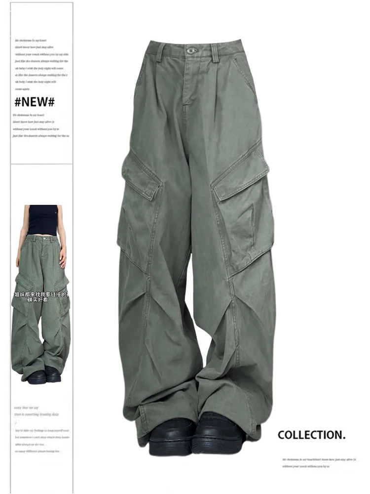 

Women's Green Y2k Cargo Pants Baggy Vintage Streetwear Harajuku Oversize Pants High Waist Wide Leg Trouser 2000s Trashy Clothes