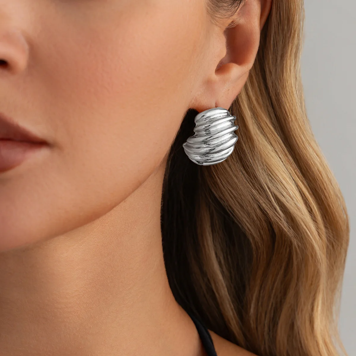 Twisted Thread Geometric Earrings Wrapped Spiral Shape  Commuter for Women Daily Work Durable Non Tarnish Stainless Steel Silver