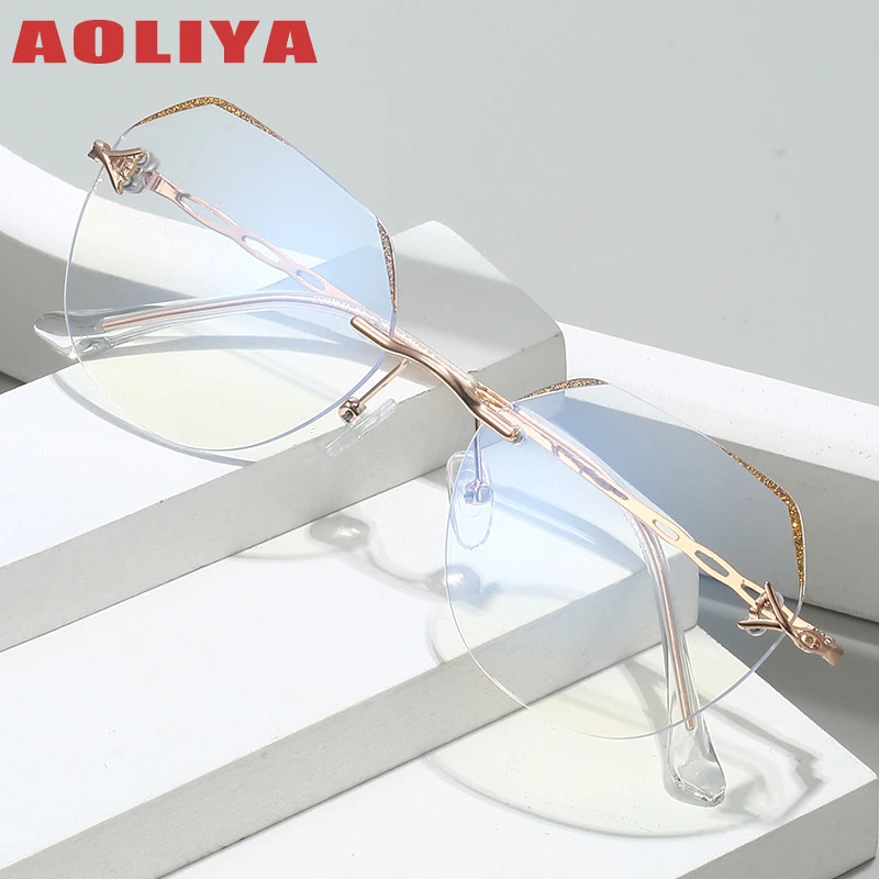 

AOLIYA Man WomanLuxury Fashion Rimless Glasses Polygon Ultra Light Alloy Eyewear Optical Prescription Frames