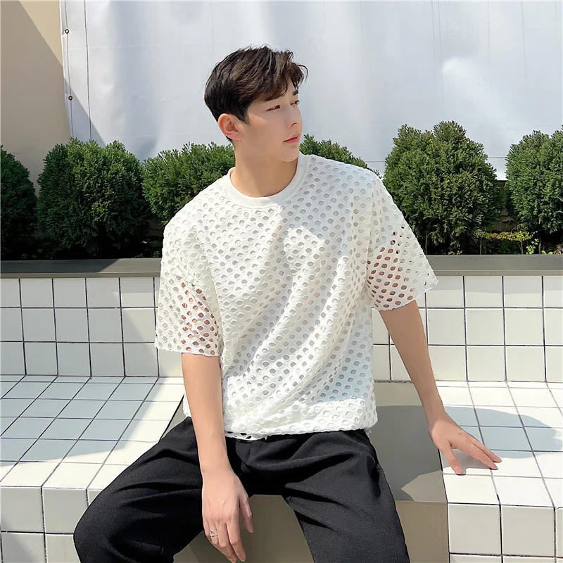 Fashion Man T-Shirt Hollow Double Layer Short Sleeve Tees 2024 Summer New Design Top Clothing Blue Black White T SHIRT FOR MAN