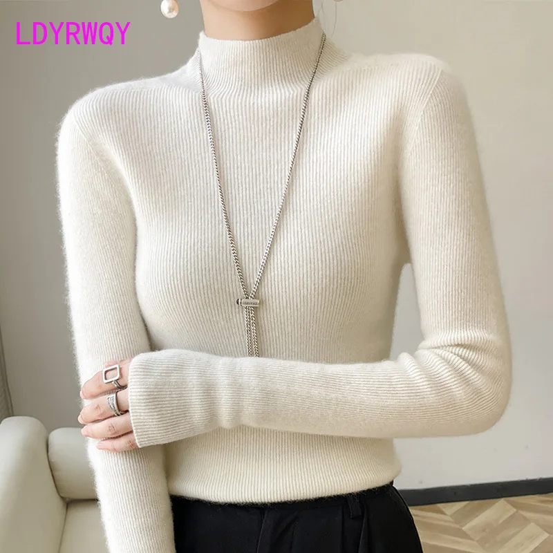 Autumn and Winter Temperament Lazy Style Half High Neck Sweater Women's Slim Fit Knitwear Bottom Sweater Women