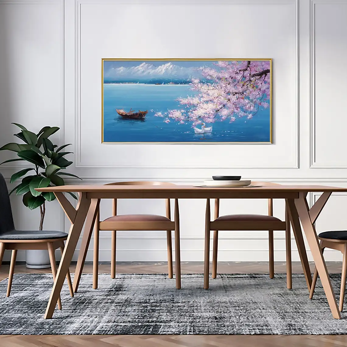 Abstract Cherry Blossoms Landscape Hand-painted Oil Painting Large Original Chinese Style Flowers Painting Living Room Wall Art