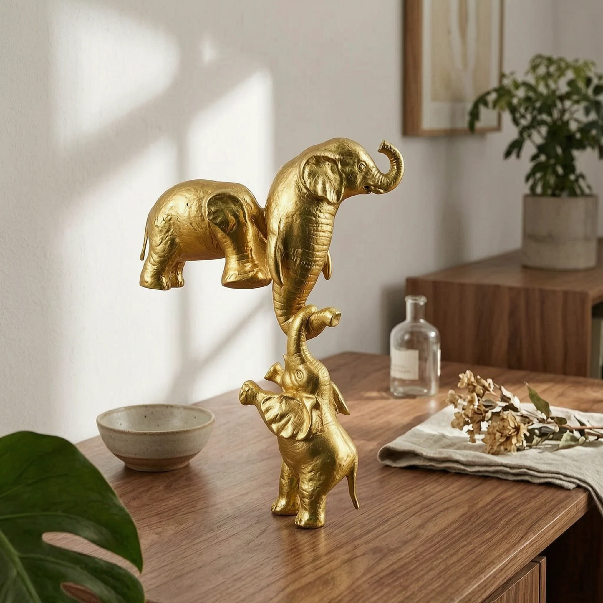 Gold Elephant Statue Resin Elephant Figurine Creature Sculpture Sculpted Table Decoration Feng Shui