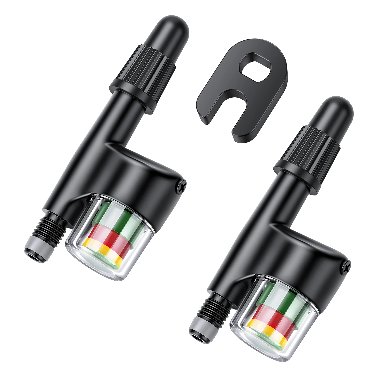 2Pcs Bicycle Tire Pressure Monitor Presta Valve Real‑Time 3‑Color Alert Sensor 100PSI Road Bike Tire Pressure Gauge Valve Core
