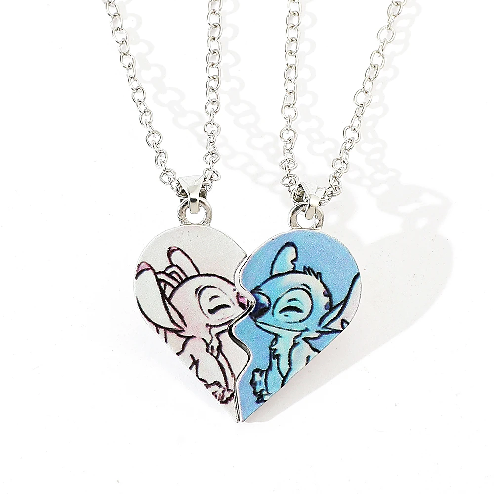 Disney Cartoon Anime Lilo & Stitch Cute Stitch Angel Heart Magnetic Splicing Necklace Couple Accessories