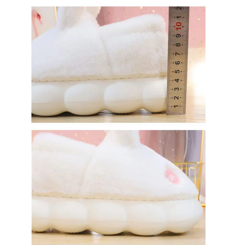 Fashion Girls Kawaii Bunny Slippers with Ears High Platform Small Girl Increaing Height shoes Indoor Short Plush Warm Slippers