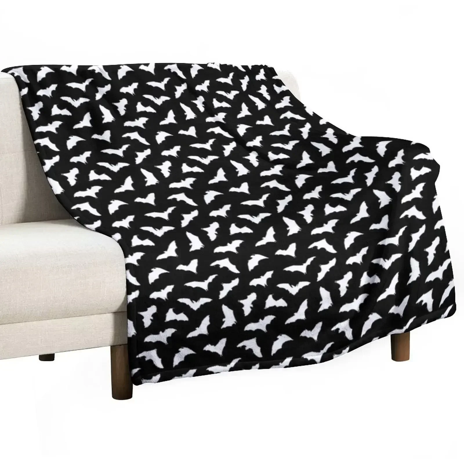 

Bats on Black // Halloween Collection Throw Blanket Multi-Purpose Bed linens Hairy Blankets