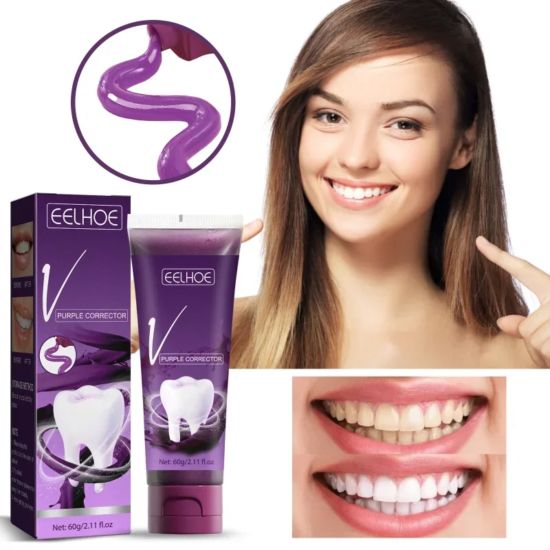 

V34 purple tone bright whitening toothpaste remove tartar yellow stains tooth dazzle white mouth fresh Dental Plaque teeth clean