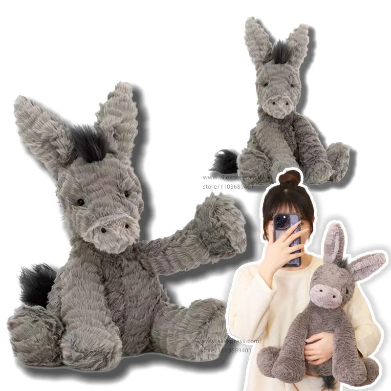 1pc Cute Burro Peluche Toys Lovely Grey Fuzzy Donkey Plush Dolls Stuffed Soft Animal for Baby Infant Birthday Room Decor Gifts