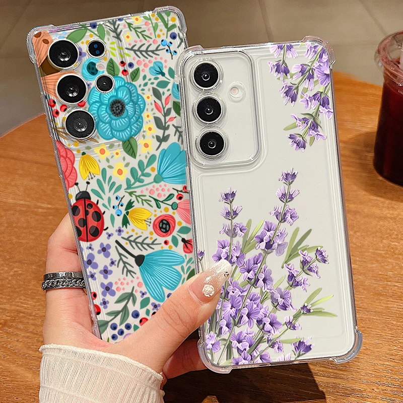 Romantic Garden Pattern Phone Case For Samsung Galaxy A57 A37 A17 A56 A16 A55 A36 A26 A15 A35 A54 A53 Clear Shockproof TPU Cover