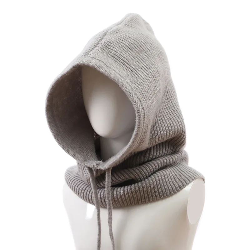 Unisex Adjustable Elastic Balaclava Cap Warm Ring Scarf Beanie Hat For Women Men Windproof Hooded Neck Collar Knitted Hat Bonnet