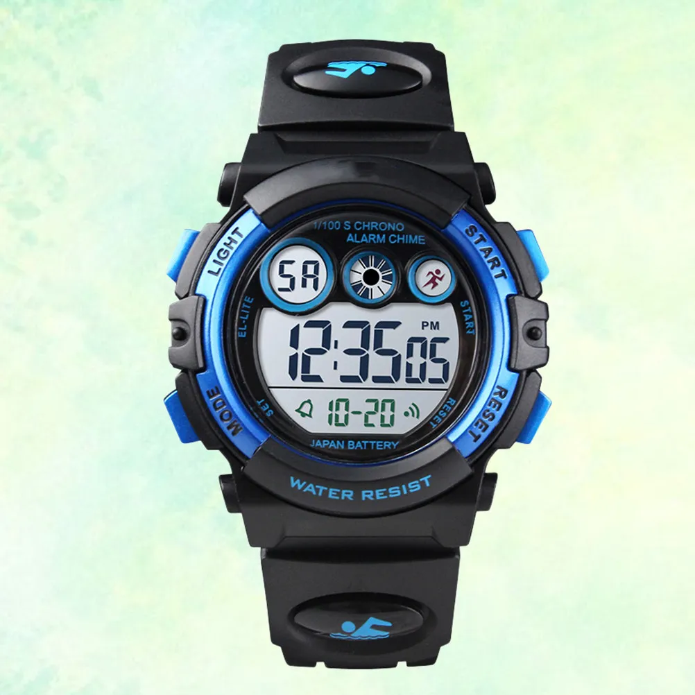

Женские электронные часы, водонепроницаемые на 50 м, светящиеся цифровые светодиодные кварцевые часы для модных дам, 1451, черный корпус, синий цвет