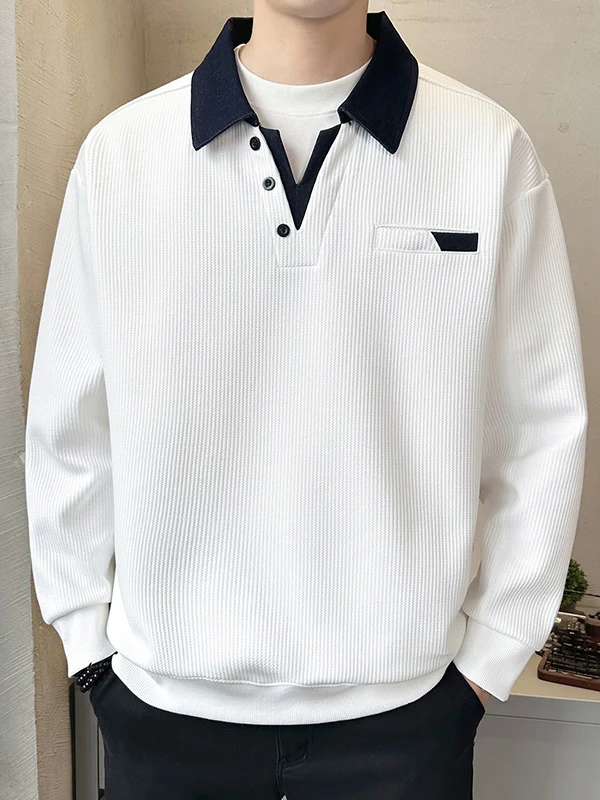 

Spring 2026 Men's Casual Sle Color Blo Collar Sweatirt Long Sve irt Faionable Versatile Breathable Polyeste...