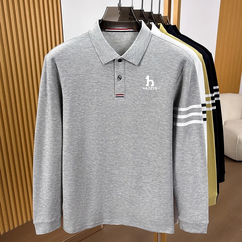 Exquisites Herren-Designer-Polohemd mit Revers und Print, 100% Baumwolle, Warn Herbst Langarm-T-Shirt, Business-Casual Herrenbekleidung – Detail 4