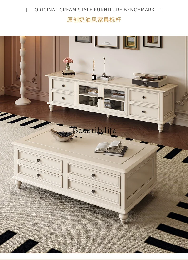 D3305-American retro solid wood coffee table living room household small apartment light luxury high-end storage