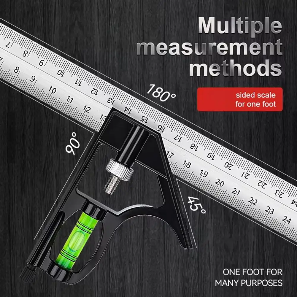 Stainless Steel T Square Angle Ruler Multifunctional Adjustable Sliding Combination Square Ruler Protractor Level Measure Tool