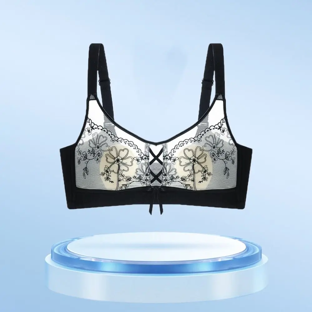 Big Cup Bowknot Lace Deep V Bra Mesh Thin Transparent Seamless Bras Women Lingerie Shockproof Push Up Underwear Women