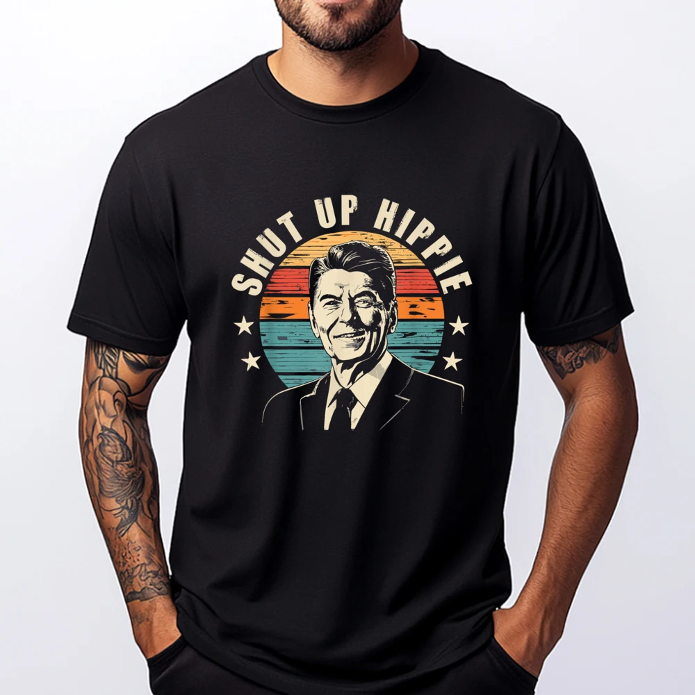 

Funny Political Shut Up Hippie White Graphic Tee Luxury T-Shirt