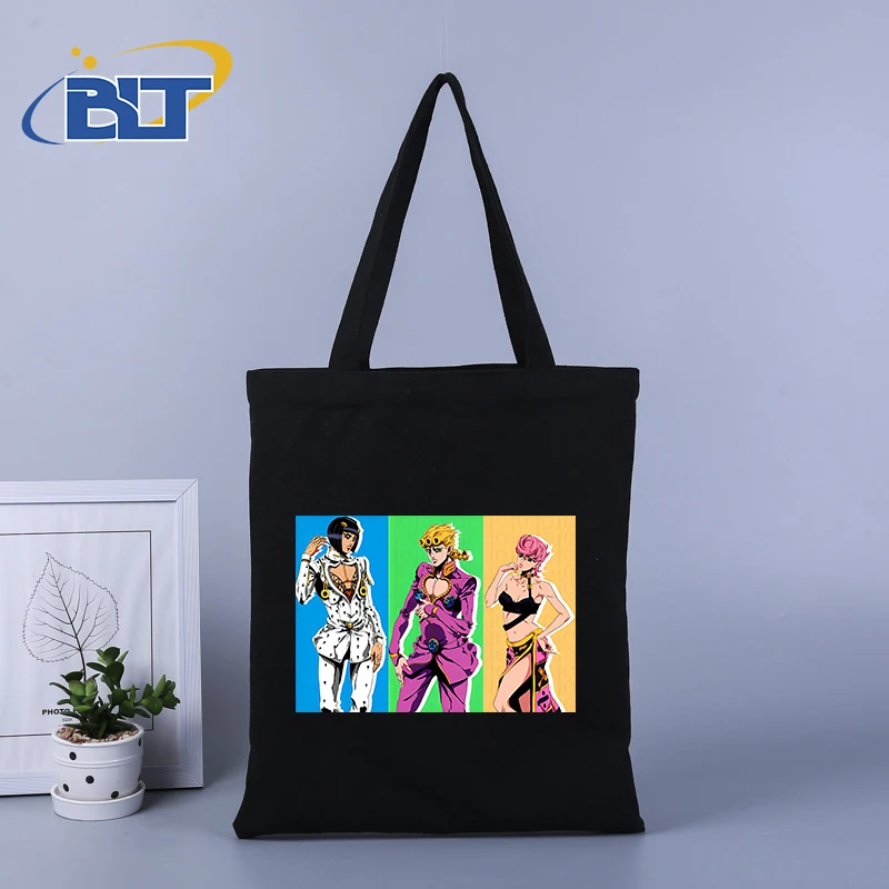 Jojo Aventura Bizarra Anime Print Canvas Shopping Bag, Bolsa de grande capacidade, Sacola, Bolsa de escola estudantil