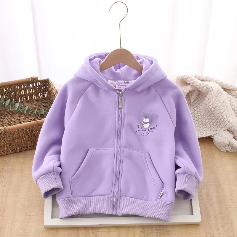 

Winter Kawaii Anime Sanrio Children Thick Warm Hooded Coat Cute Cartoon Kuromi Zipper Jacket Clothing Lovely Gifts for Kids