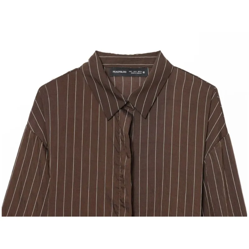 Camisa a rayas con hebillas para mujer, Tops sencillos con botones y cuello de solapa informal, camisas y blusas elegantes para mujer de primavera