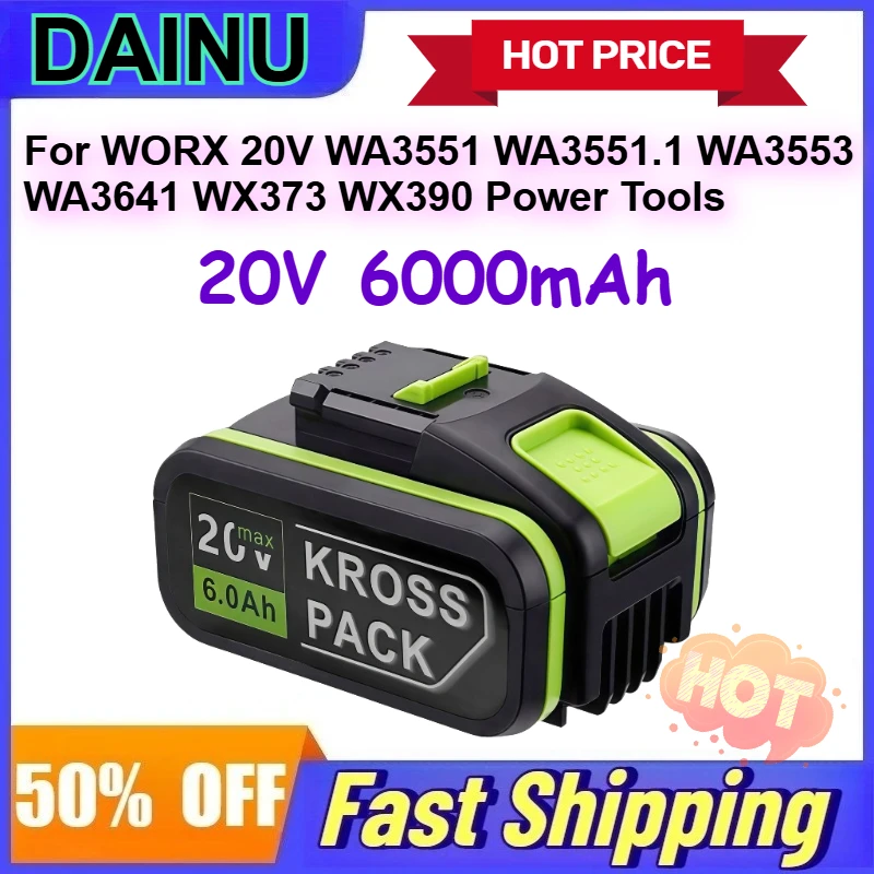 

20V 6.0Ah Lithium Battery Pack for WORX 20V WA3551 WA3551.1 WA3553 WA3641 WX373 WX390 Power Tools Rechargeable Batteries