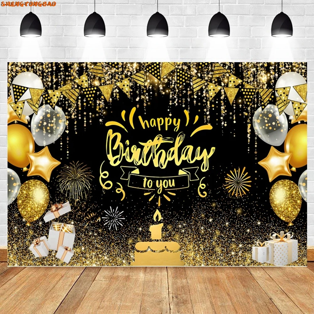 Erwachsener Geburtstags-Fotografie-Hintergrund, goldener Glitzer, Ballon-Blume, individuell gestaltet, 30–50–60 Jahre alt, Geburtstagsparty-Fotohintergrund