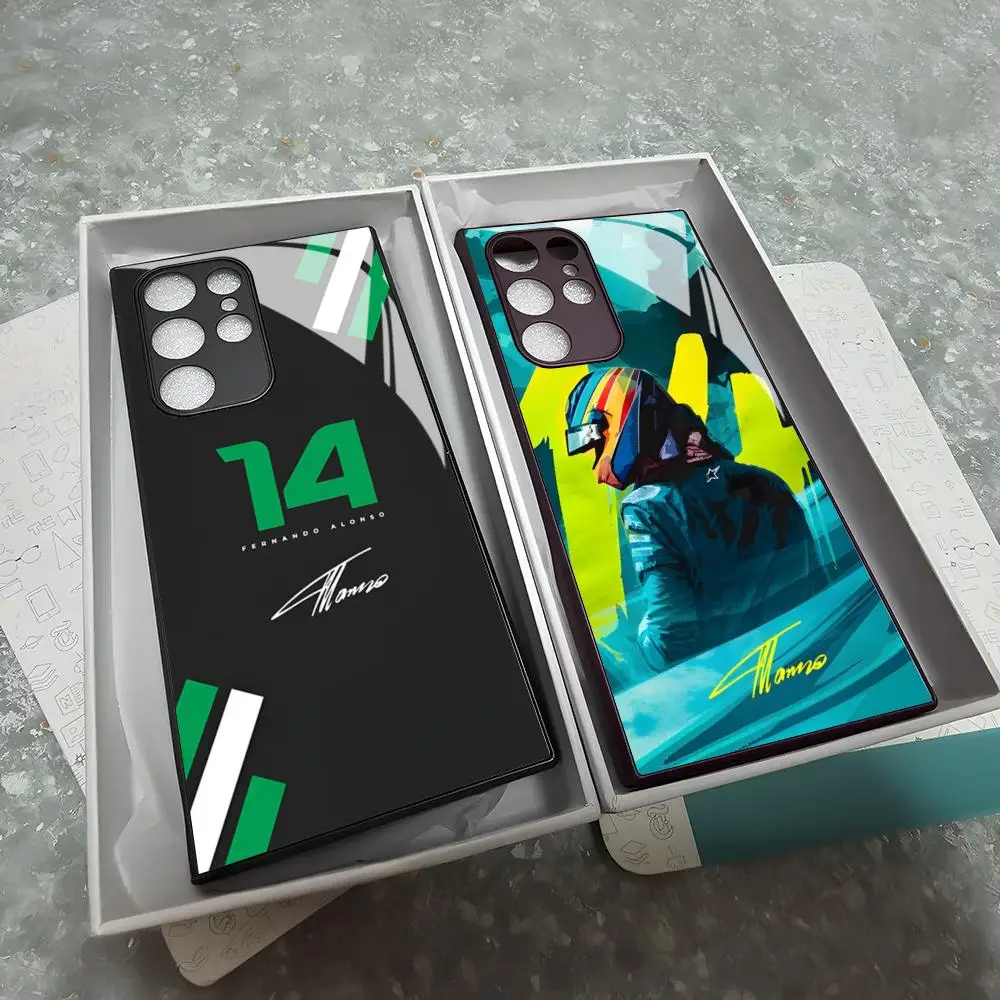 F1 Racing Fernando Alonso 14 Phone Case for Samsung Galaxy S24 S23 S22 S21 S20 A24 A34 A54 A53 Note20 M54 Fe Ultra Plus Glass Co