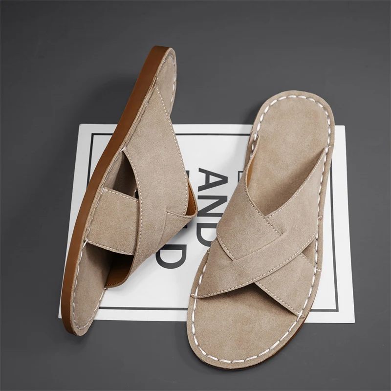 Nuevas Sandalias Minimalistas de Gamuza para Hombre con Tiras Cruzadas, Fáciles de Poner, con Plantilla Suave y Cómoda, Resistentes al Desgaste, para Caminar