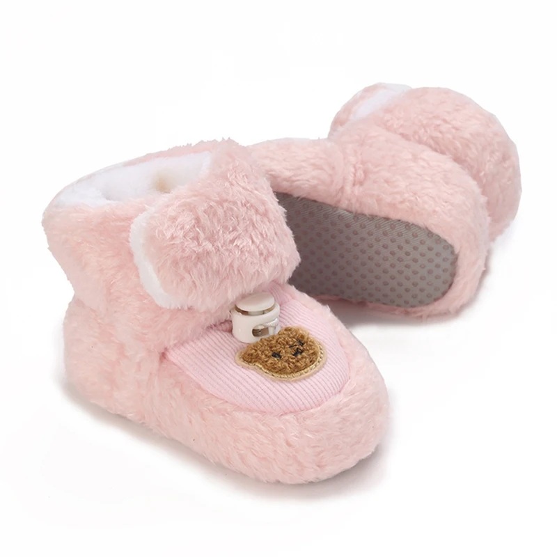 

Winter Newborn Snow Boots Baby Shoes Plush Warm Booties Infant Girls Boys Cartoon Bear Anti-Slip Soft Bottom Toddler Crib Shoes