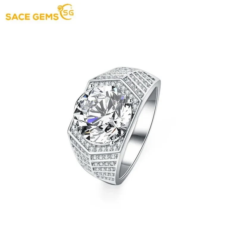 

SACE GEMS GRA Certified D Color 5CT Moissanite Ring for Men S925 Sterling Silver Wedding Diamond Band Party Luxury Fine Jewelry