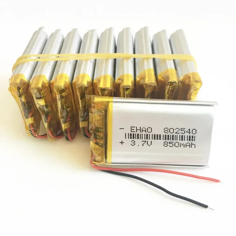 

10 PCS 3.7V 850mAh 802540 Lithium Polymer LiPo Rechargeable Battery For Mp3 PAD DVD E-book Bluetooth Speaker Recorder 8*25*40m