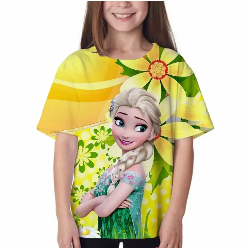 2024 New Summer Disney Cartoon Movie Moana Girls Cartoon T-Shirts Kids Short Sleeve Fashion Tees Tops Children Casual TShirts