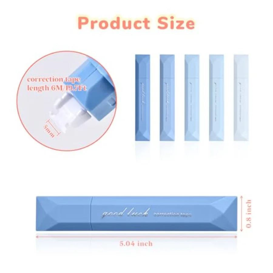 5 Pcs White Correction Tapes, Aesthetic Correction Tape Pens Smooth Pull Out, Easy to Use Pen Shaped Applicator for Students Sc