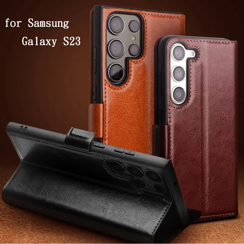 Genuine Leather Case for Samsung Galaxy S23 Ultra 5G Carcasa Business Flip Magnetic Fundas for Galaxy S23/S23+ S23Plus 5G Coque