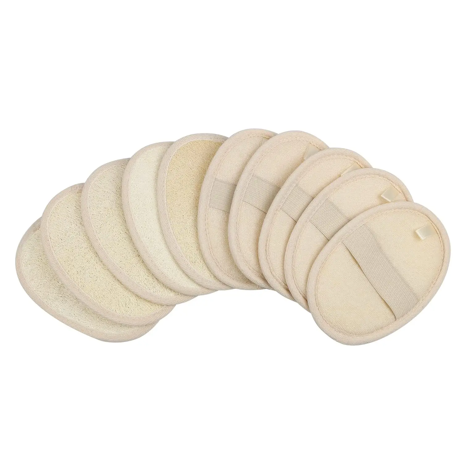 

10-Pack Natural Exfoliating Loofah Sponge Pads with Terry Cloth Backing for Shower & Bath