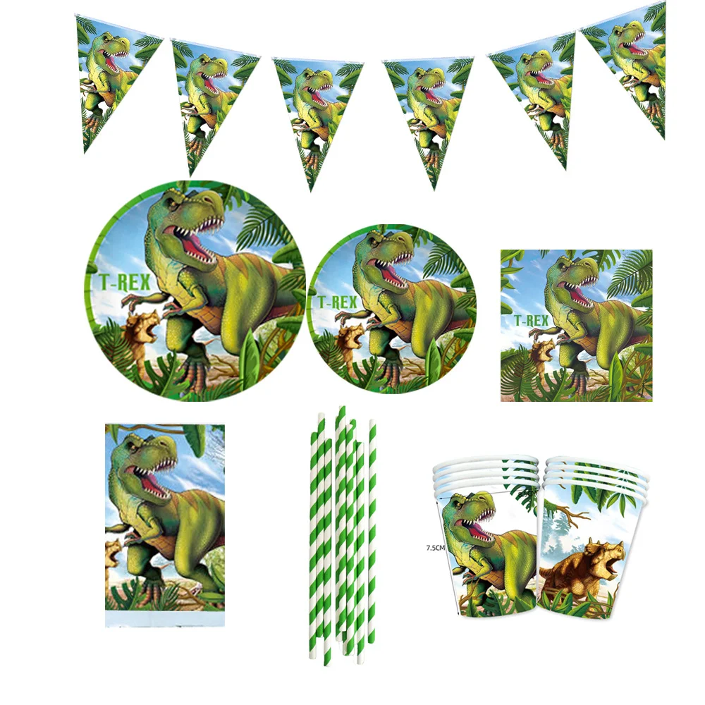 Dinosaurs Birthday Party Decoration Children Gift Tableware Dinosaur Stickers Candy Box Happy Brthday Balloons Kids Party Favors