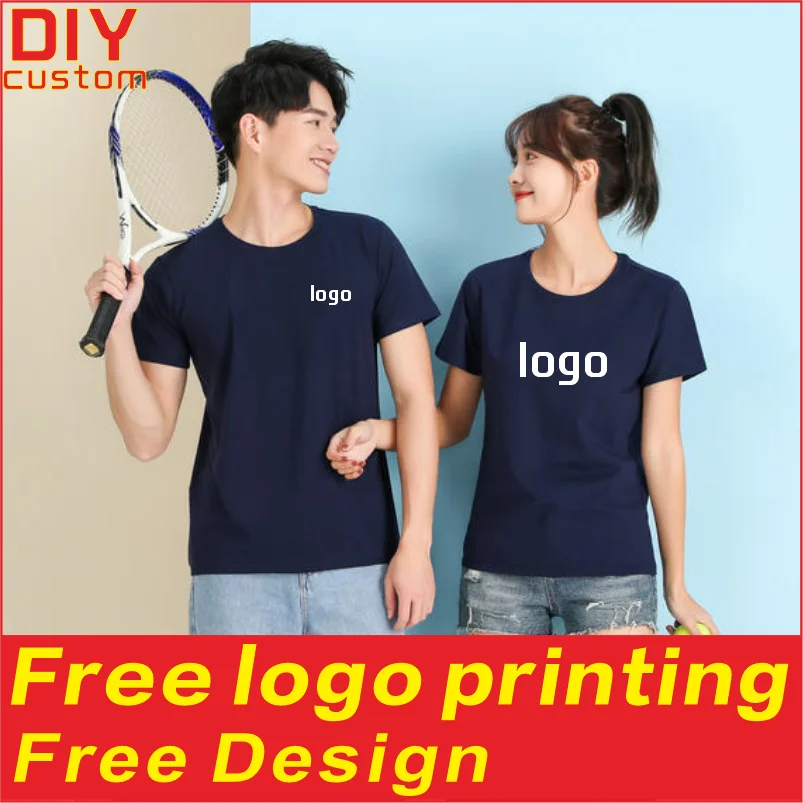

100% cotton solid color T-shirt with printed logo for summer breathable men's and women's short sleeved workwear design