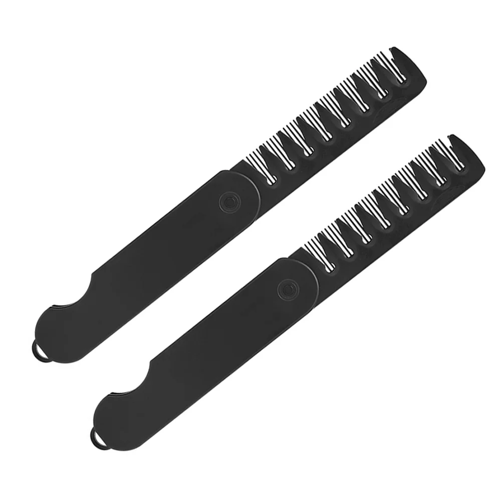 

2 Pcs Portable Artifact Folding Comb Travel Mustache Plastic Styling for Men Hair